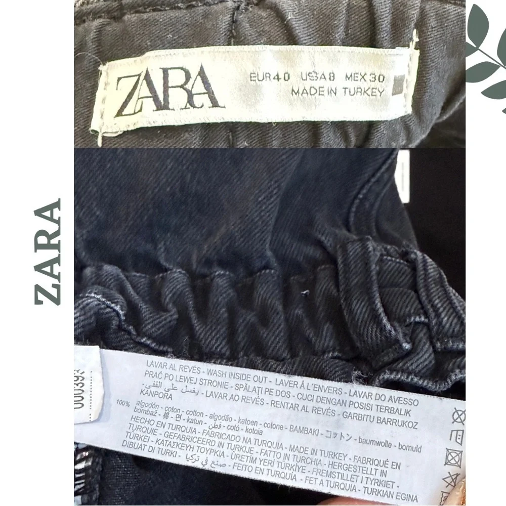 🛍️3/$40 ZARA High-Rise Paperbag Waist Black Jeans Size 8 - Picture 7 of 7